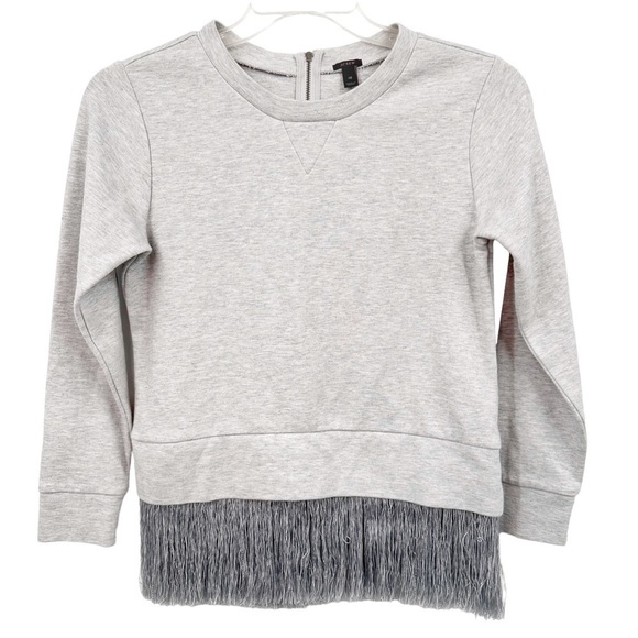 J. Crew Sweatshirt w Fringe Hem in Gray w Back Zipper Detail Sz XS - Picture 1 of 11